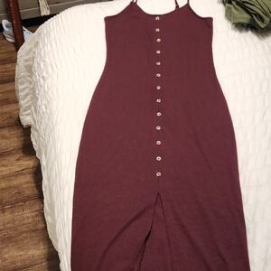 Wild Fable Strapless Burgundy Button-Down Dress